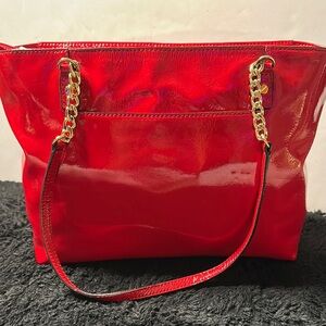 Bold Red Patent Leather Tote with Chain Handles
